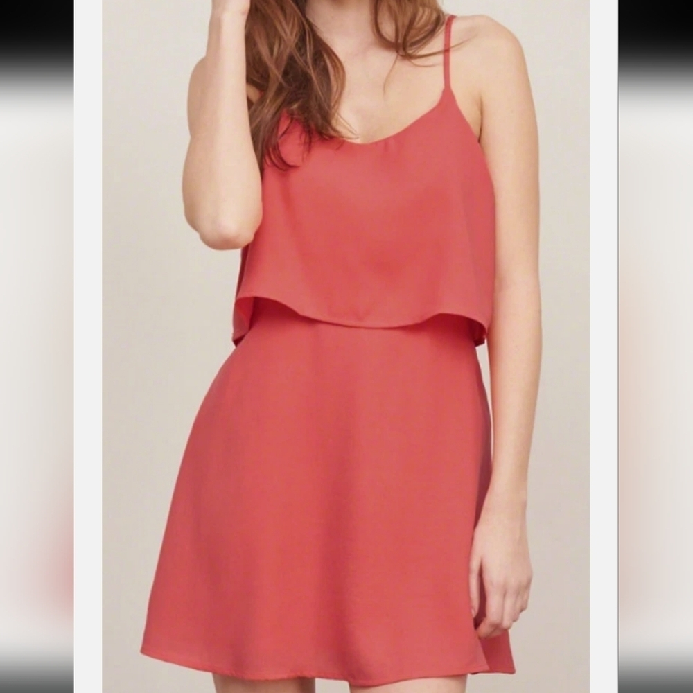 Abercrombie & Fitch coral pink tiered sleeveless mini dress - Picture 2 of 11
